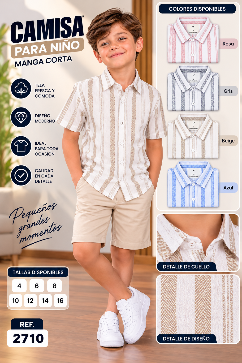 Camisa Infantil de Rayas Verticales – Manga Corta