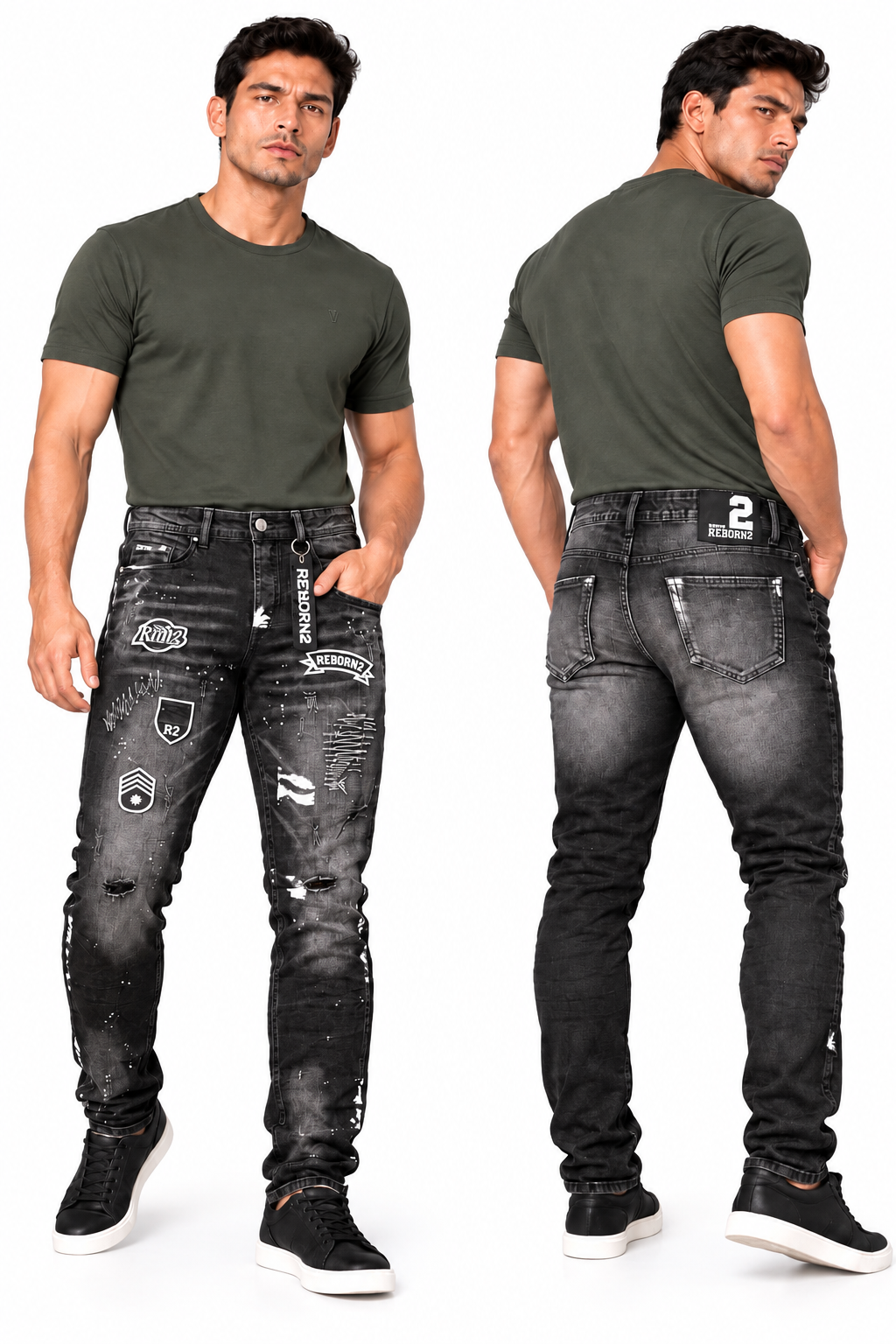 Jean para Hombre Negro con Efectos Desgastados – Ref. 194