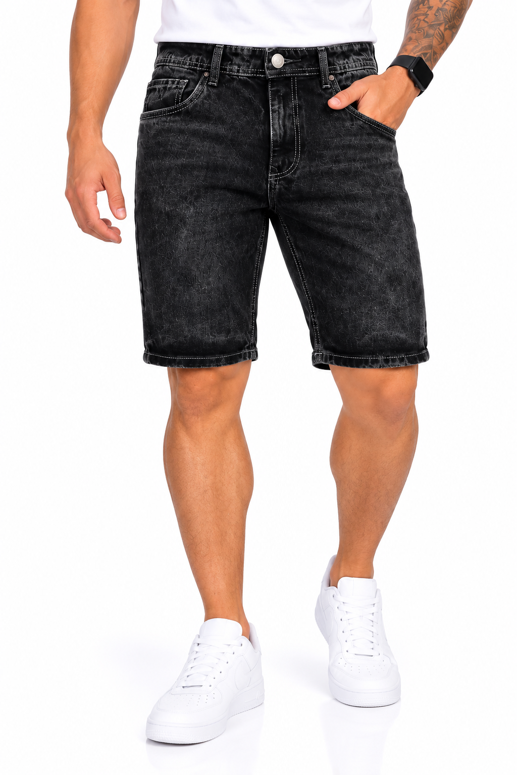 Bermuda de Jean Rígido Negro Lavado para Caballero – Ref. 3683