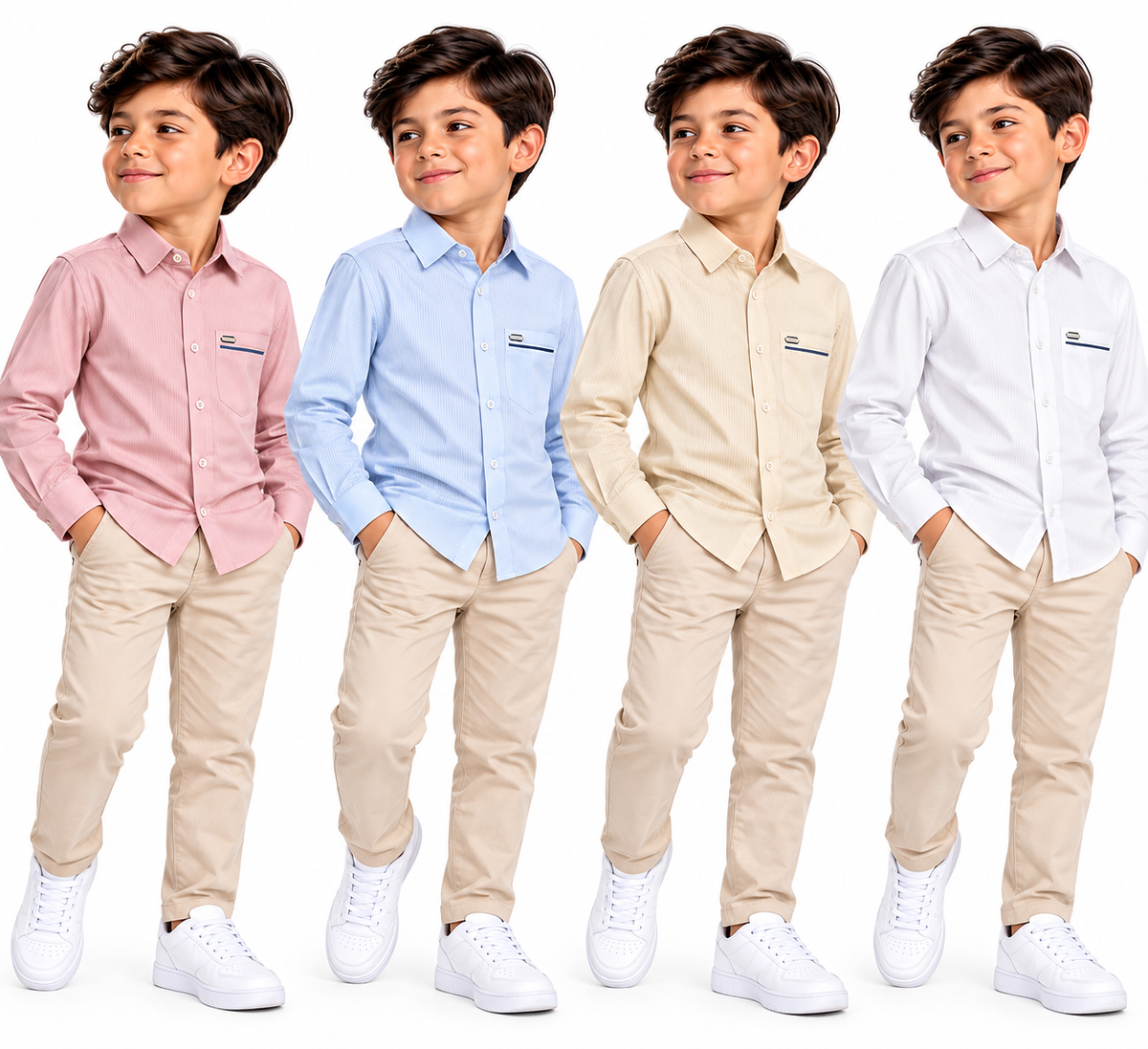 Camisa Elegante Infantil de Manga Larga – 4 Colores