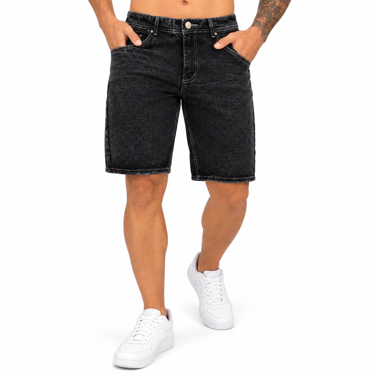 Bermuda Hombre Denim Rígida Negra – Ref. 6391.