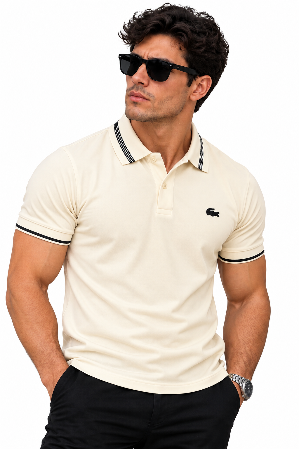 Polo Hombre Clásico – Detalle en Cuello y Mangas