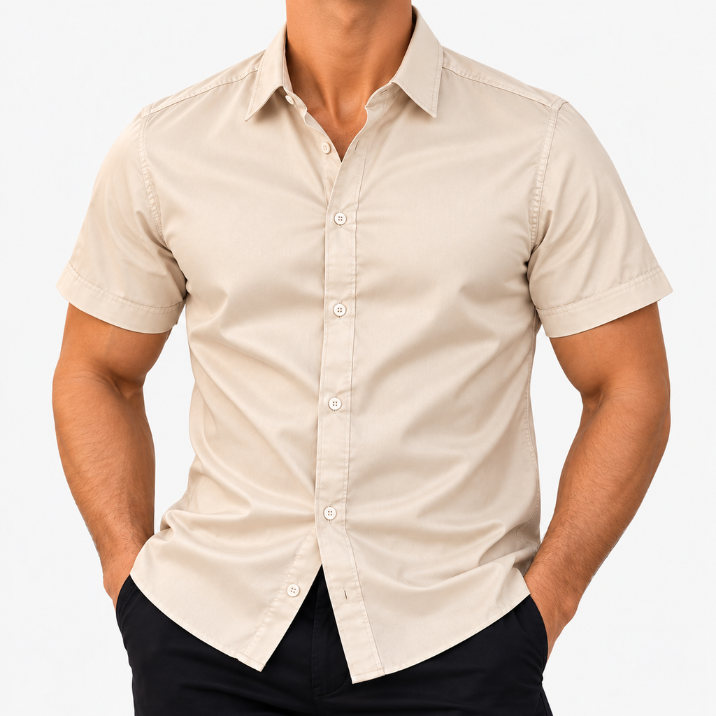 Camisa Hombre de Seda Manga Corta