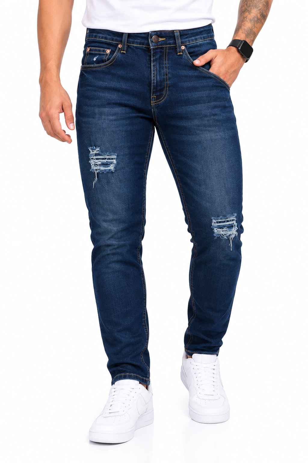 Jean Skinny Hombre Azul Oscuro con Rotos