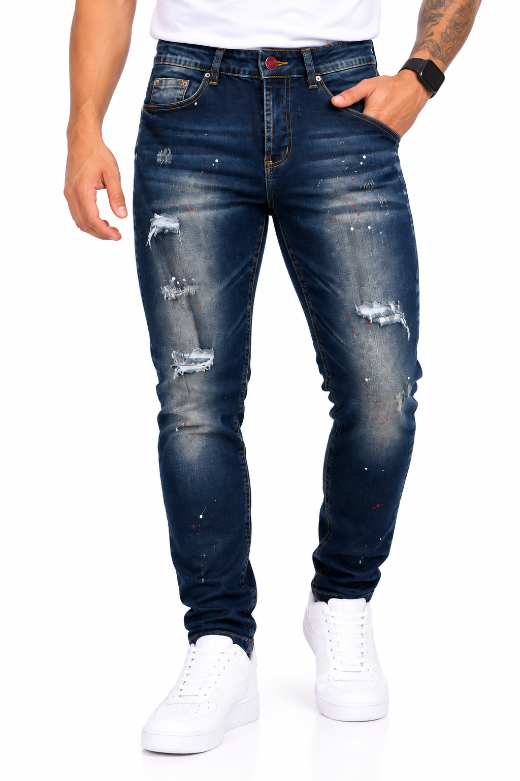Jean Skinny Hombre Azul Oscuro con Efecto Desgastado