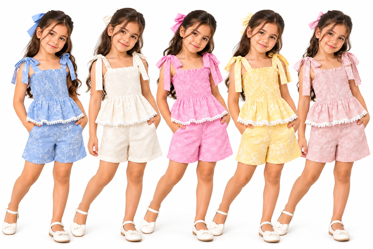 Conjunto Infantil de Niña con Blusa Peplum y Short