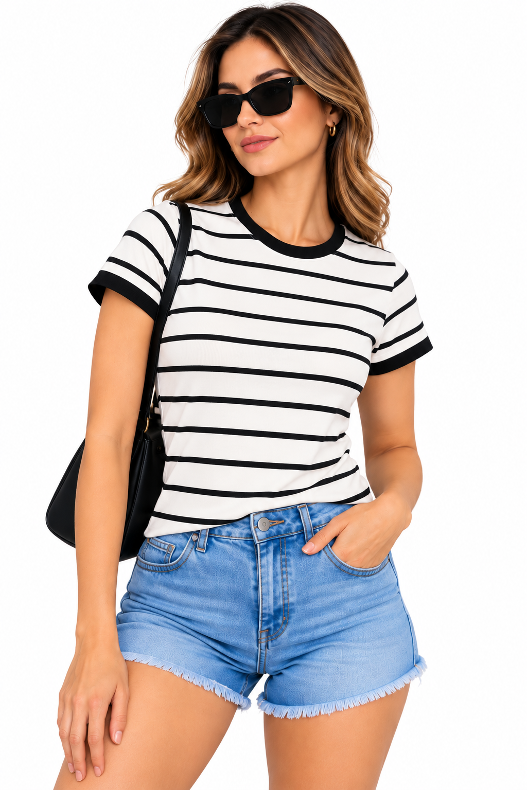 Camiseta básica de mujer a rayas negras – Ref. 3805