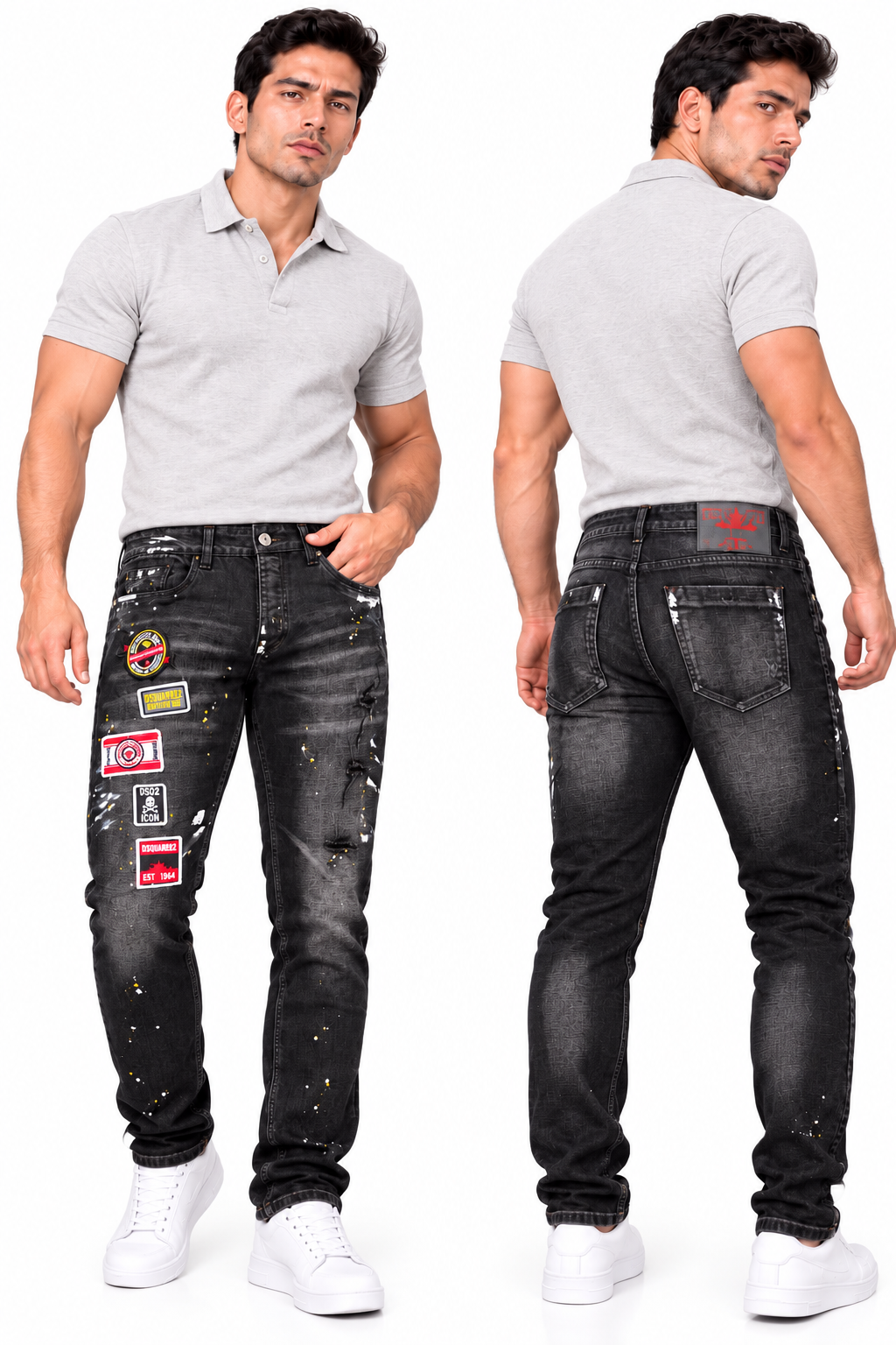 Jean Negro Hombre con Parches y Efecto Desgastado – Ref. DP-192