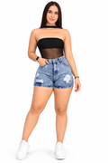 Short Dama Denim Azul Claro con Rotos — Ref. 1043