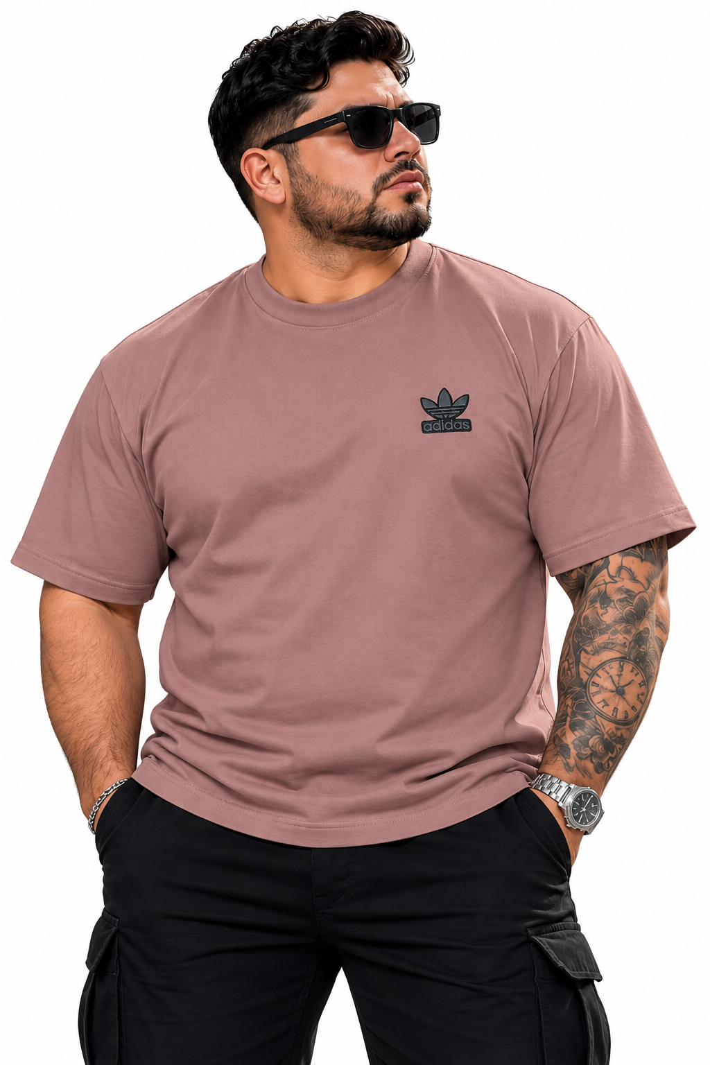 Camiseta oversize para hombre color rosa palo – Tallas Plus