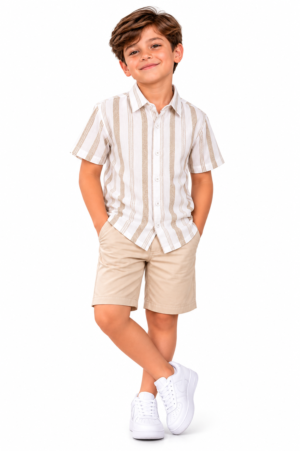 Camisa Infantil de Rayas Verticales – Manga Corta