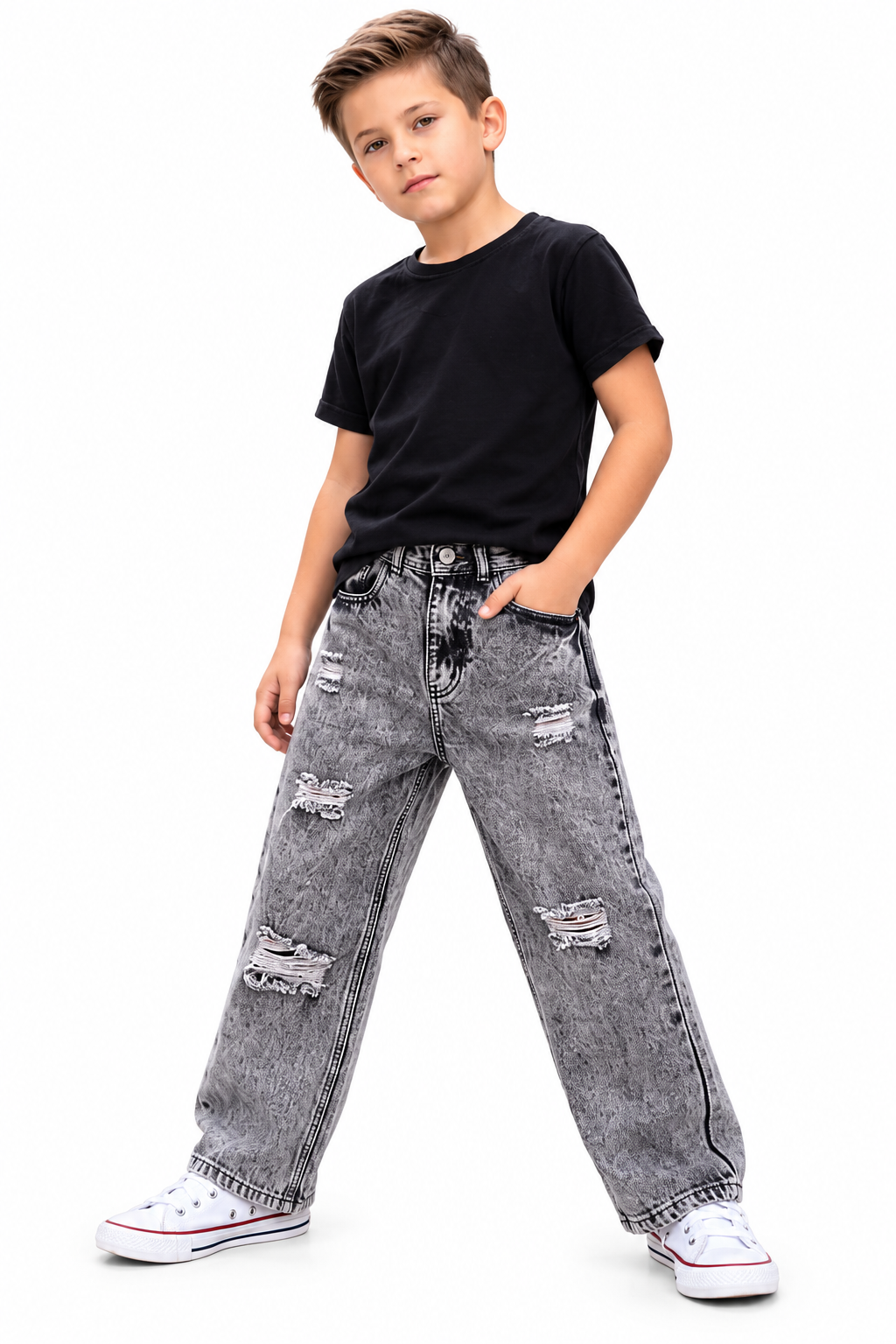 Jean Baggy Infantil Gris Desgastado – Ref. 9118