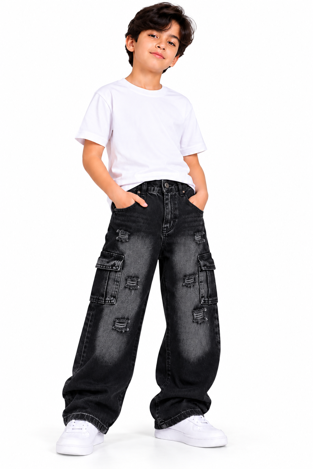 Jean Cargo Baggy Negro para Niño