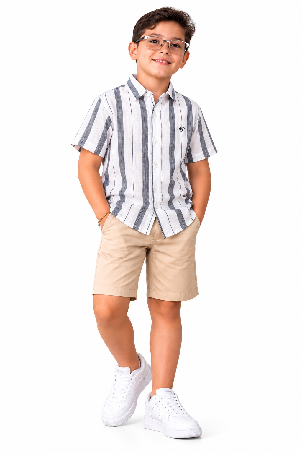 Camisa Infantil de Rayas Manga Corta – Estilo Casual Elegante