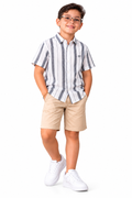 Camisa Infantil de Rayas Manga Corta – Estilo Casual Elegante