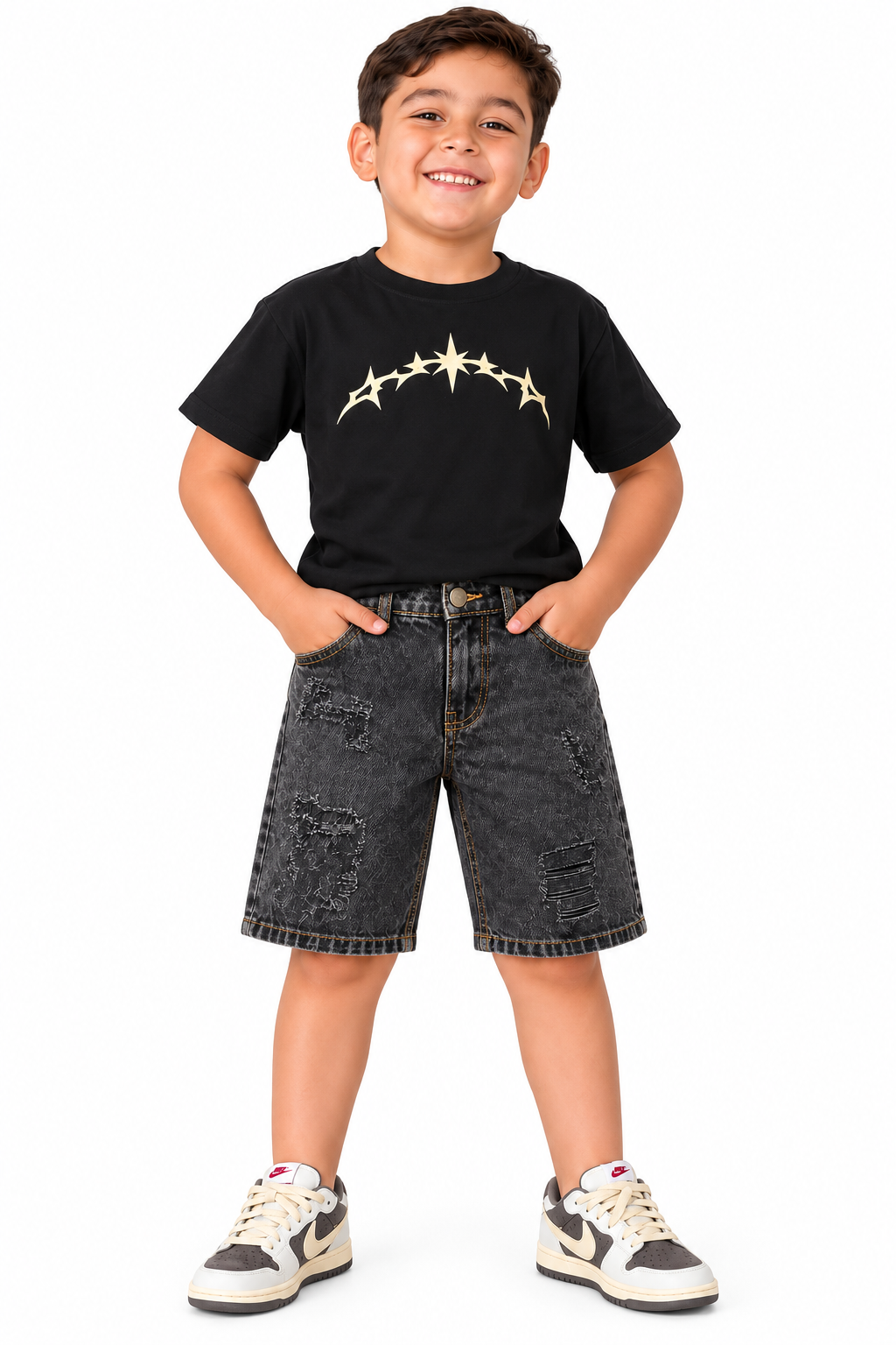 bermuda de Jean para Niño Gris Oscuro Desgastado – Ref. 2636