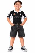 Bermuda de Jean para Niño Negra Desgastada – Ref. 2631