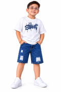 Bermuda de Dril Niño Azul Medio Desgastado – REF. 2732
