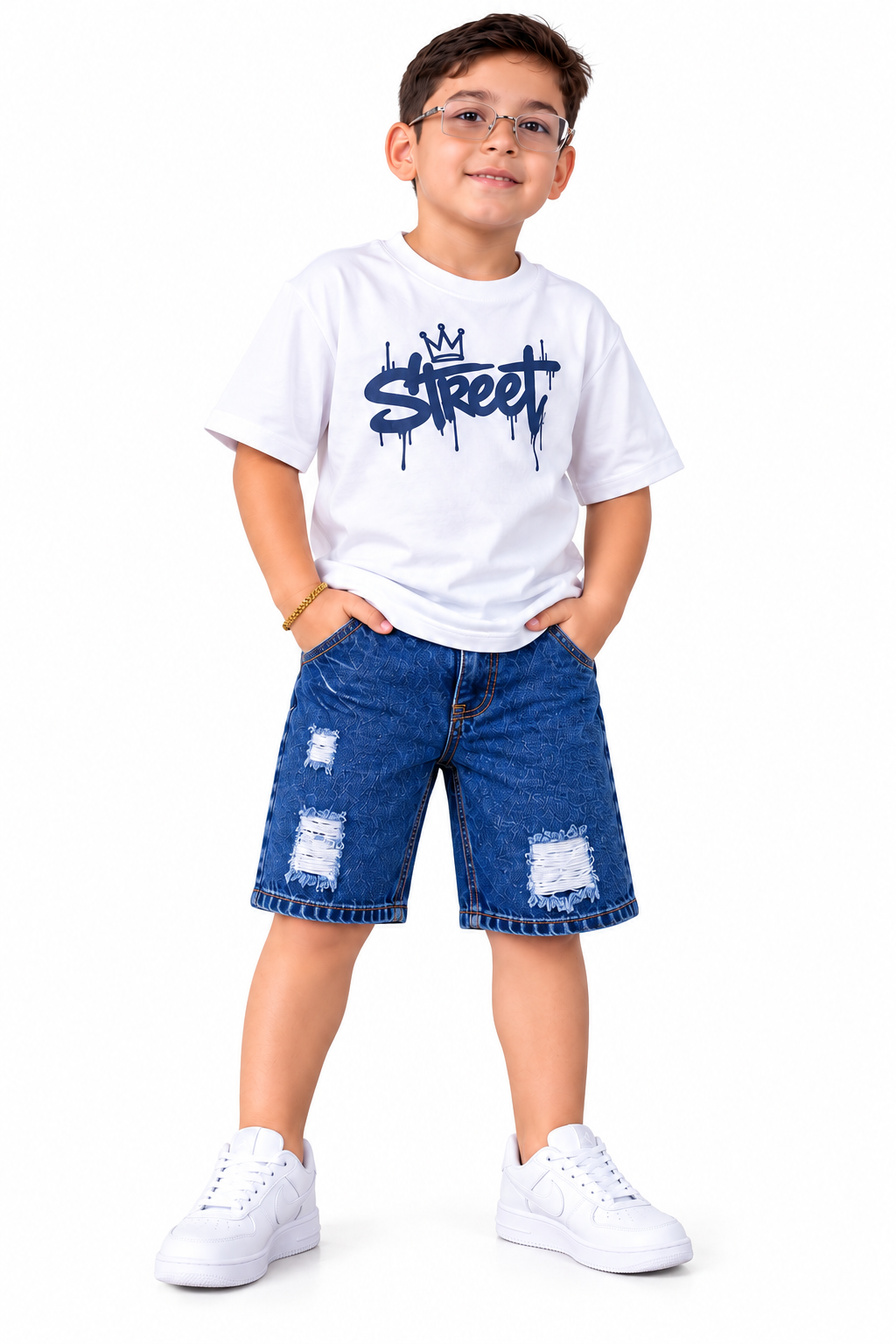 Bermuda de Dril Niño Azul Medio Desgastado – REF. 2732