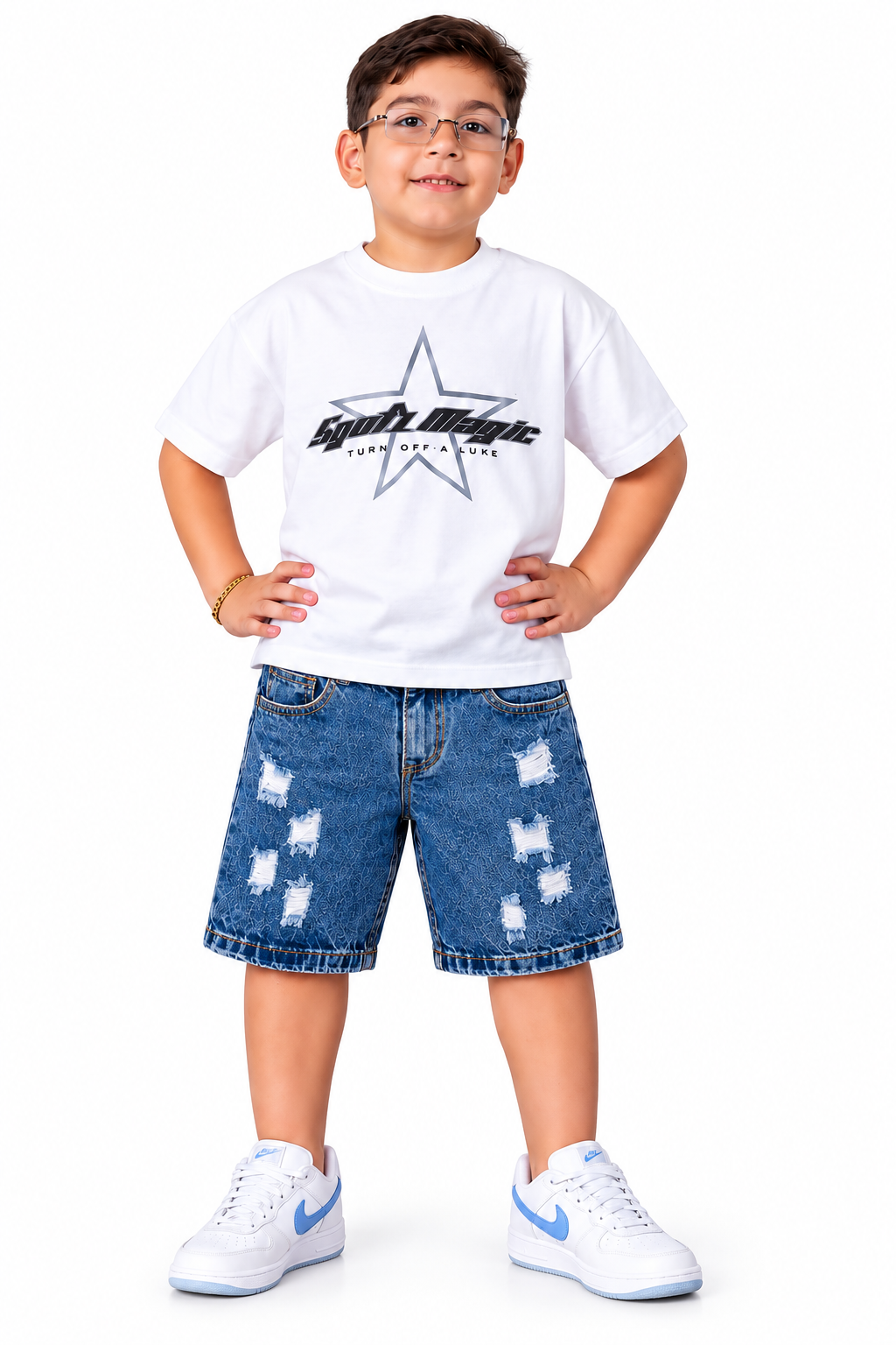 Bermuda de Jean Niño Azul Claro con Rotos – Ref. 2630