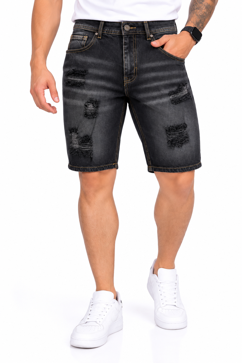 Bermuda Jean Hombre Negro Desgastado Destroyed – Ref. 2602