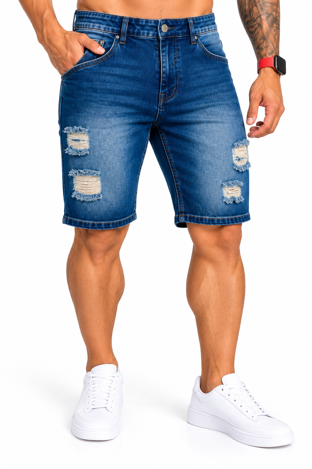 Bermuda Jean para Hombre Azul Medio con Rotos – Ref. 3679