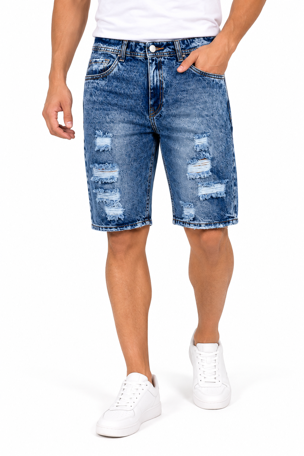 Bermuda de hombre rígida denim azul desgastado