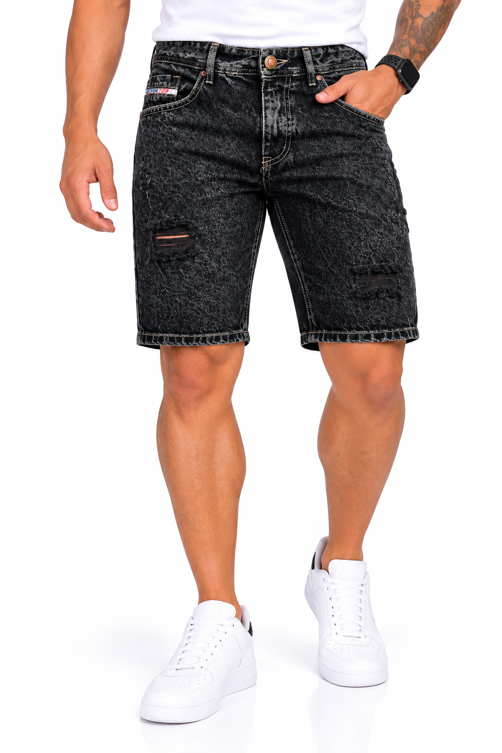 Bermuda de Jean Negro Desgastado – Ref. 1030