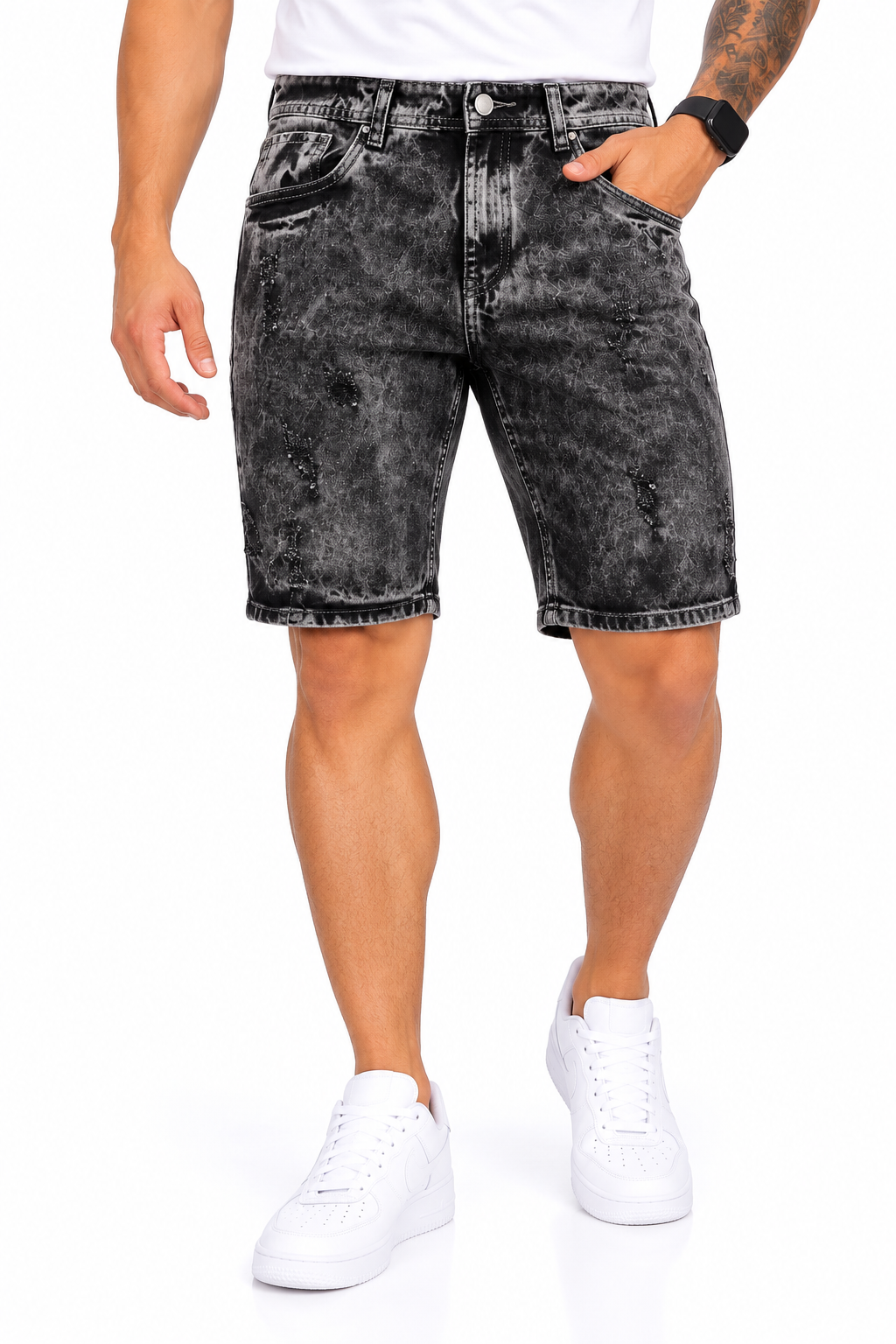 Bermuda Hombre Denim Negro Jaspeado – Ref. 3678