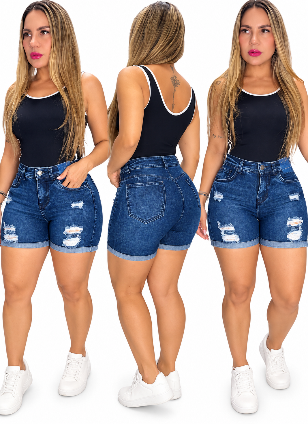 short de Dama Denim Azul con Rotos