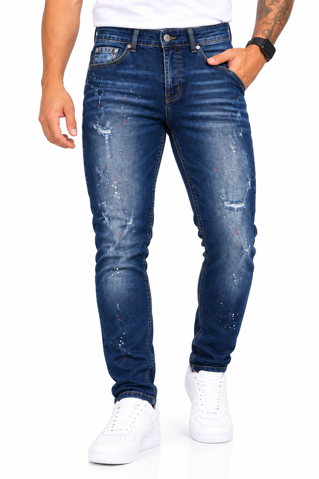 Jean Skinny Hombre Azul Oscuro con Desgaste