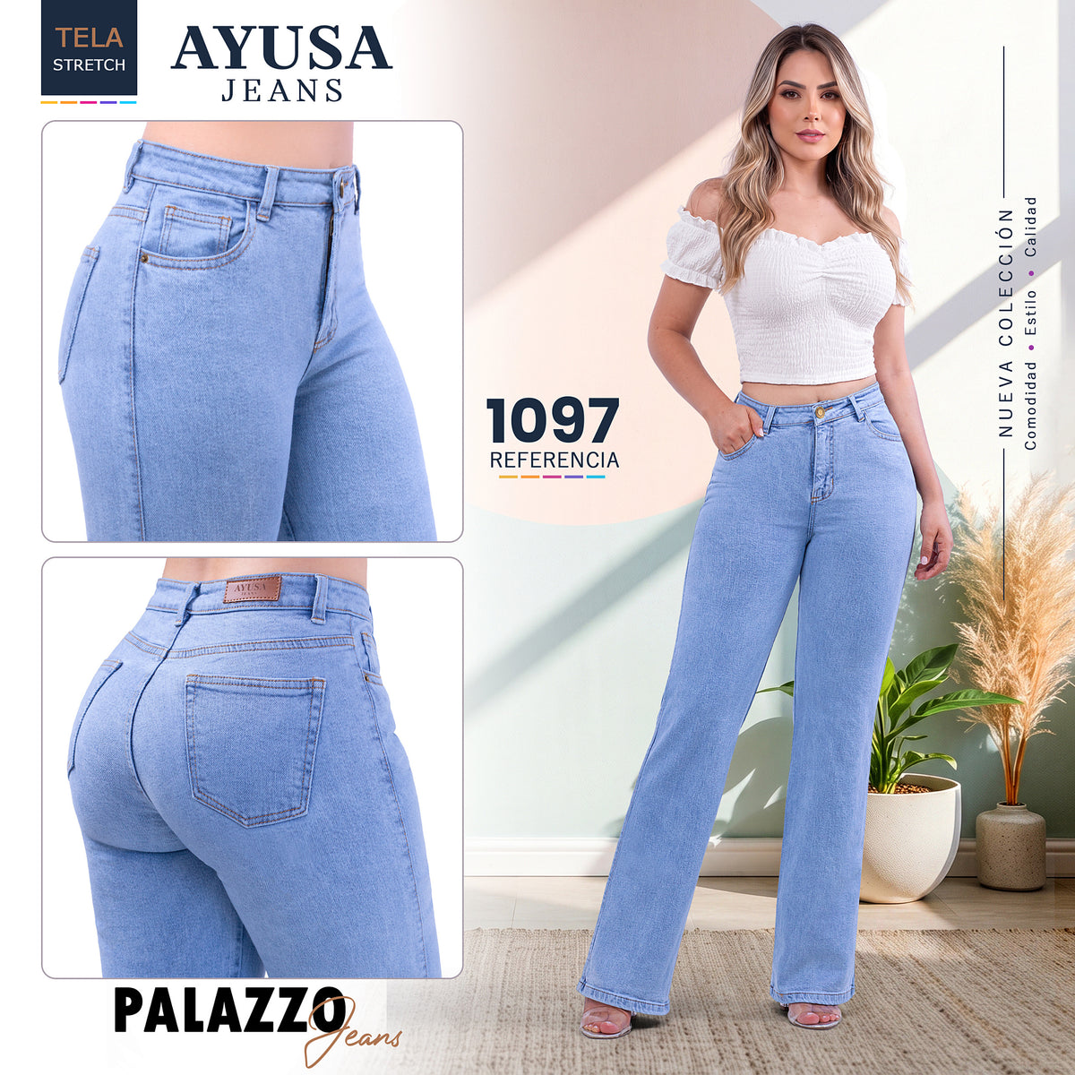 Jean Mujer Palazzo Tiro Alto Stretch – Ref. 1097