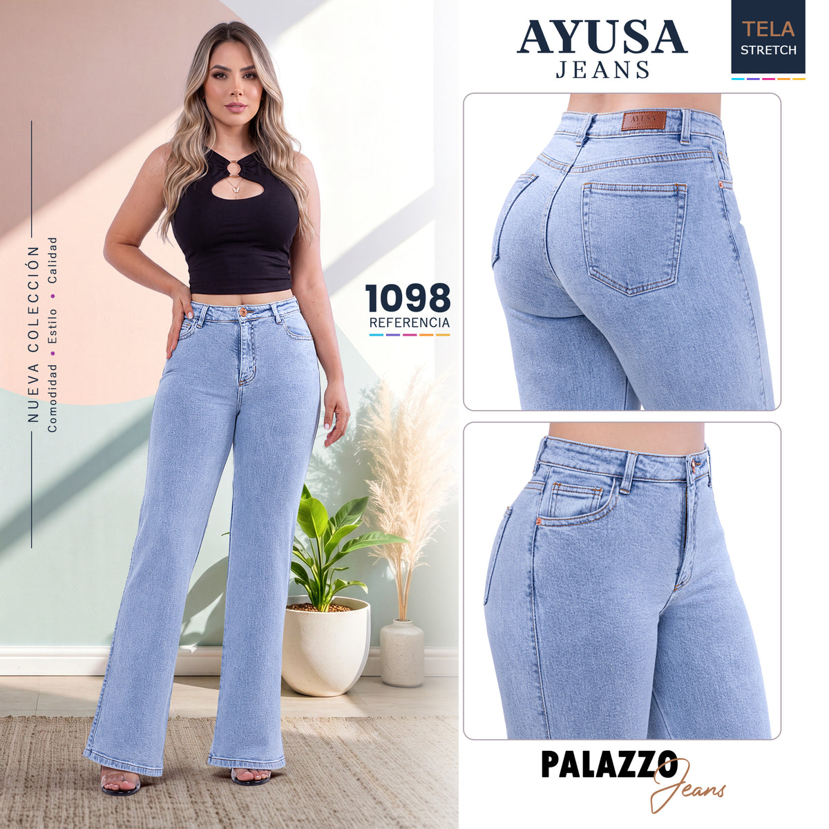 Jean Mujer Palazzo Tiro Alto Stretch – Ref. 1098