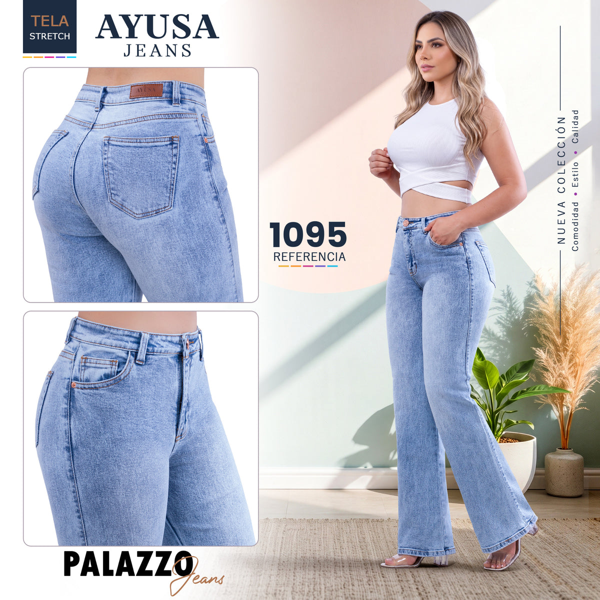 Jean Mujer Palazzo Tiro Alto Stretch – Ref. 1095