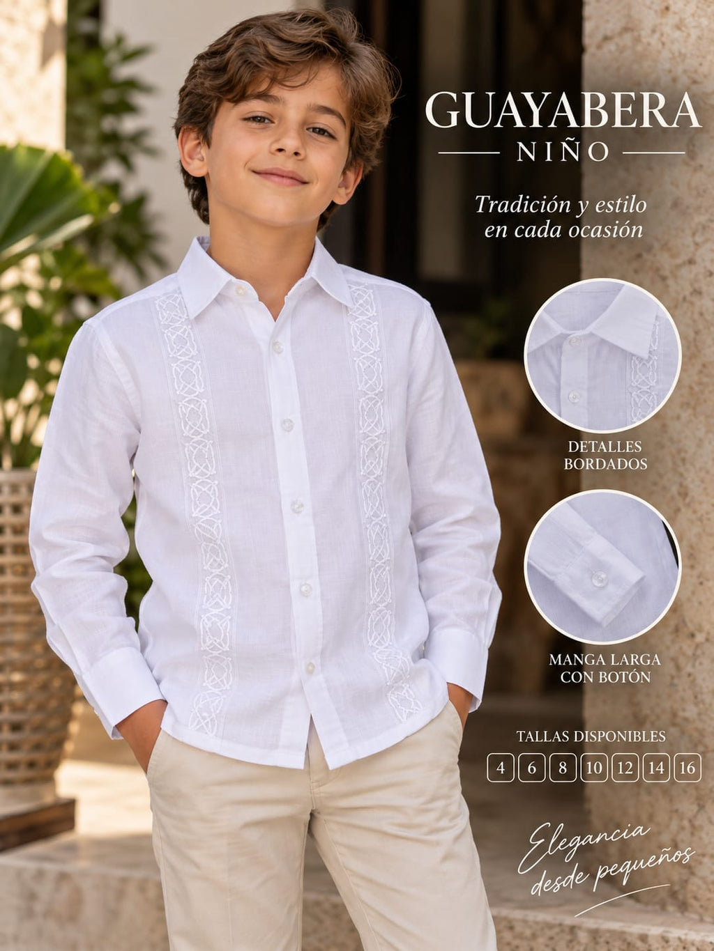 Guayabera Infantil Manga Larga Bordada