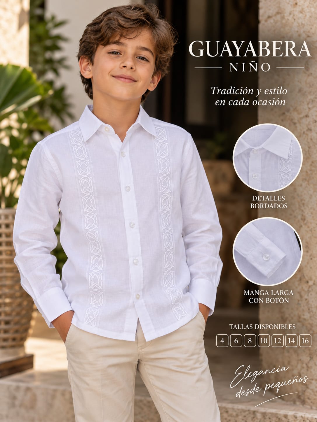 Guayabera Infantil Manga Larga Bordada
