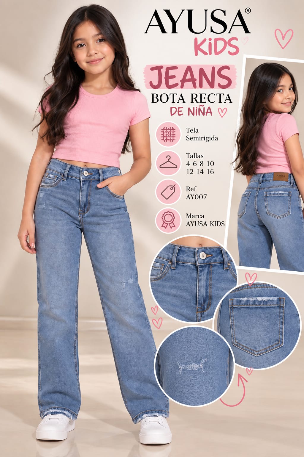 Jean niña bota recta AY007