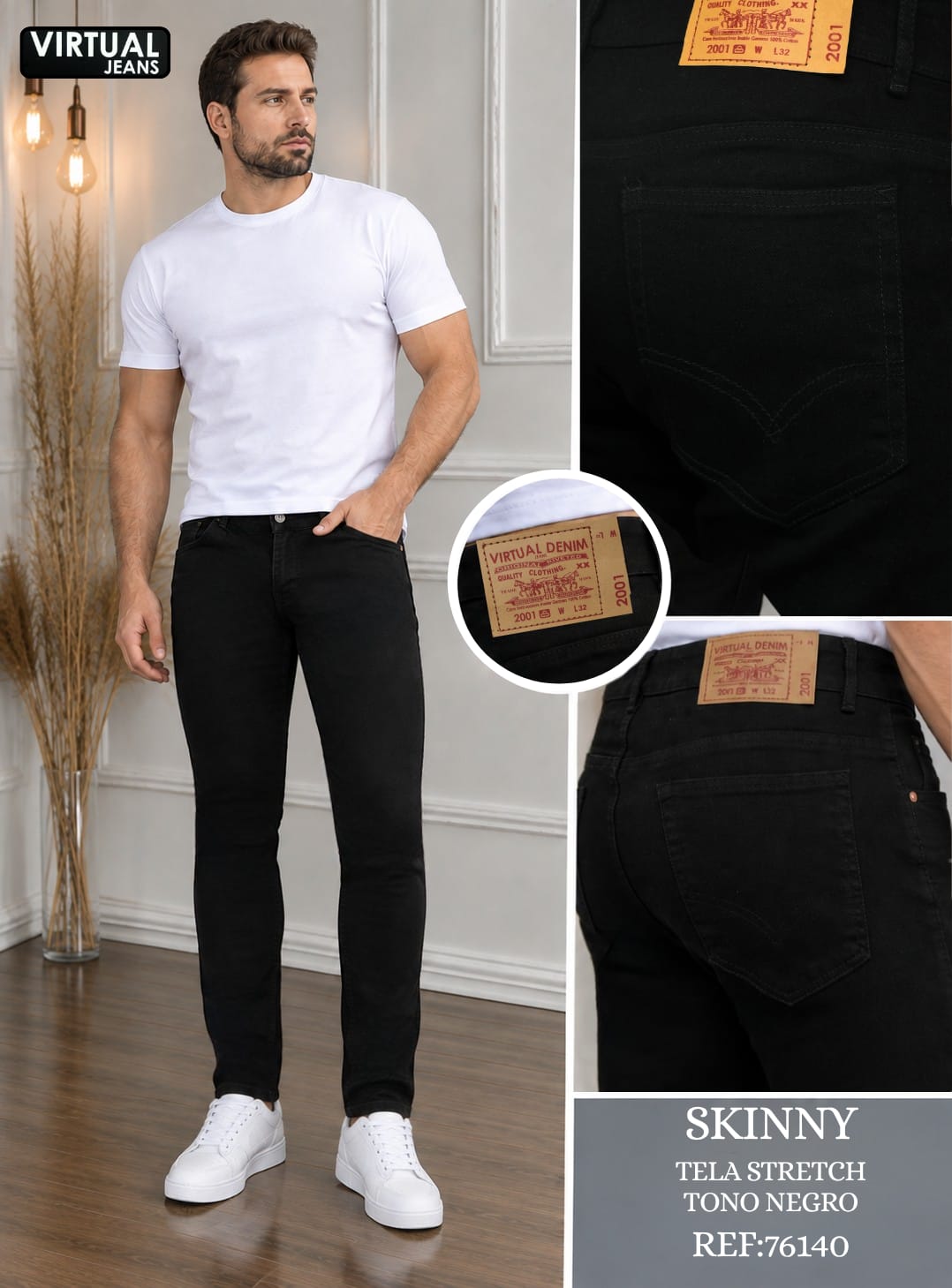 Jean Skinny Negro para Hombre – Ref. 76140