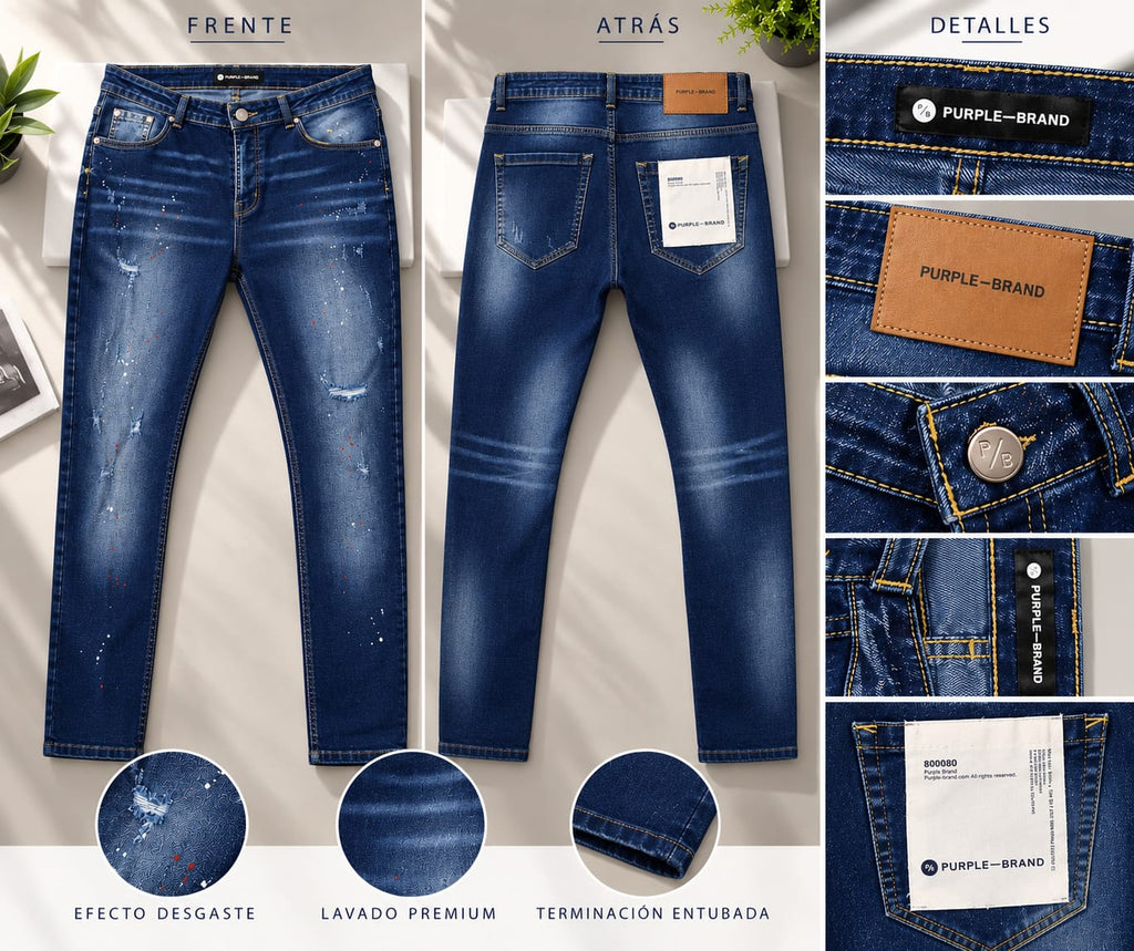 Jean Skinny Hombre Azul Oscuro con Desgaste