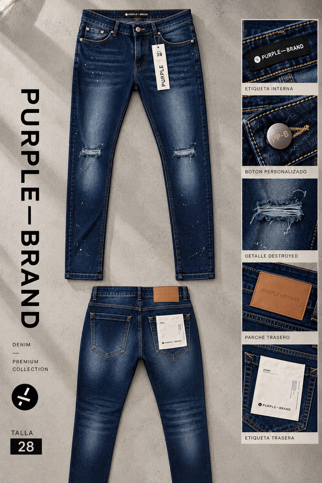 Jean Skinny Hombre Azul Oscuro Destroyed – Referencia Purple Brand
