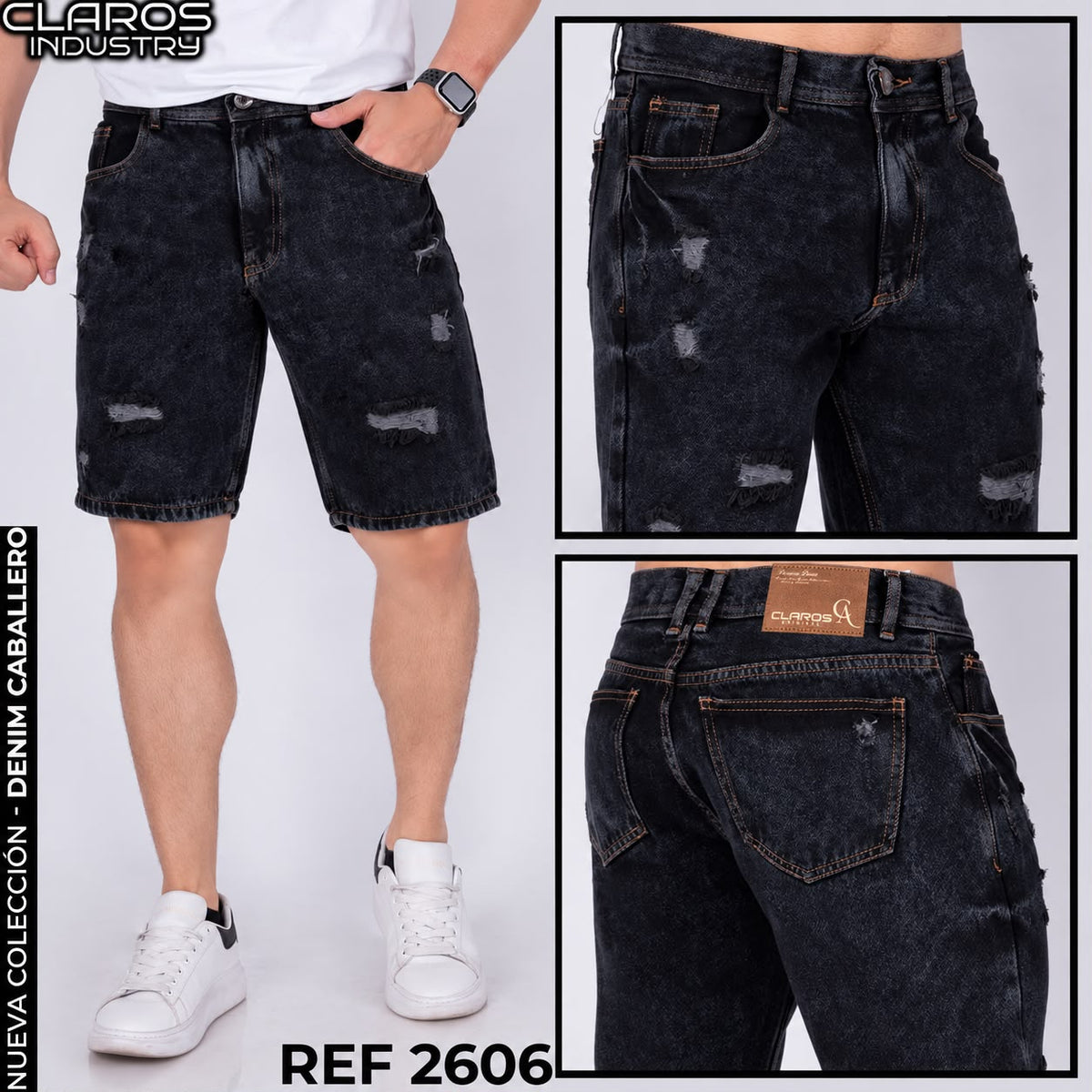 Bermuda Denim Negra Destroyed para Hombre – Ref. 2606