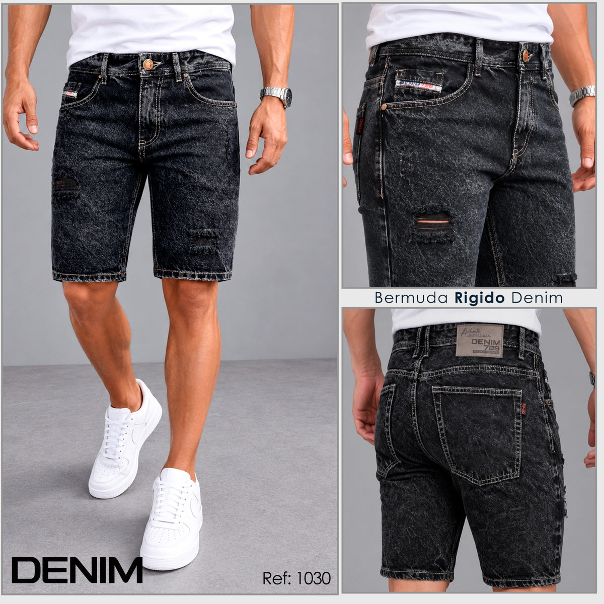 Bermuda de Jean Negro Desgastado – Ref. 1030