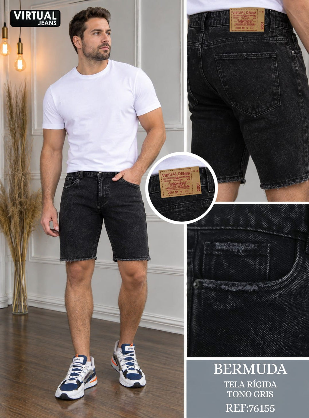Bermuda de Jean para Caballero Gris Oscuro – Ref. 76155