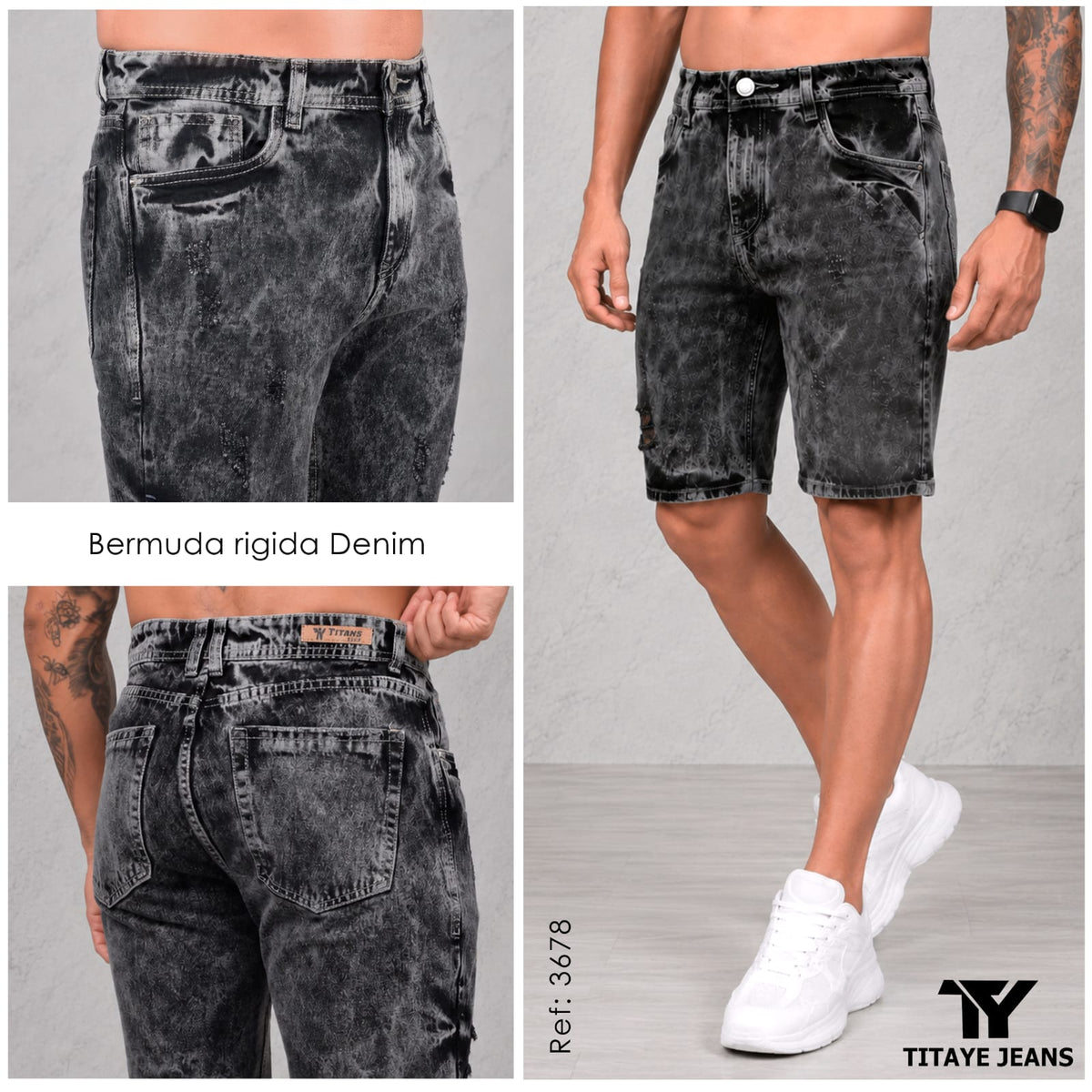 Bermuda Hombre Denim Negro Jaspeado – Ref. 3678