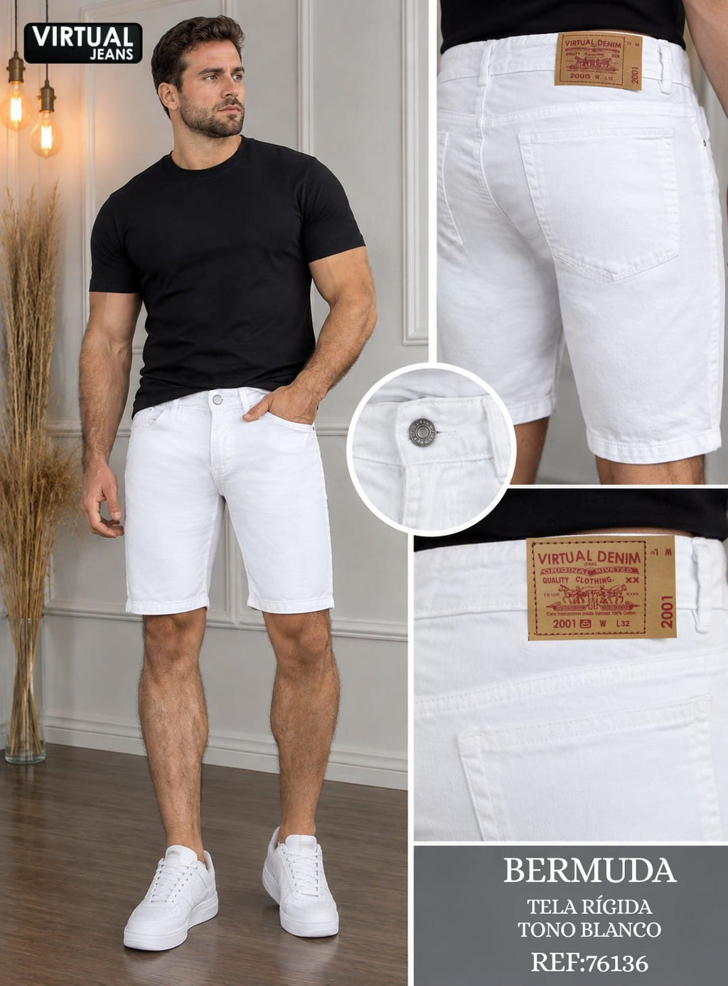 Bermuda Jean Hombre Blanca Clásica – Virtual Jeans Ref. 76136