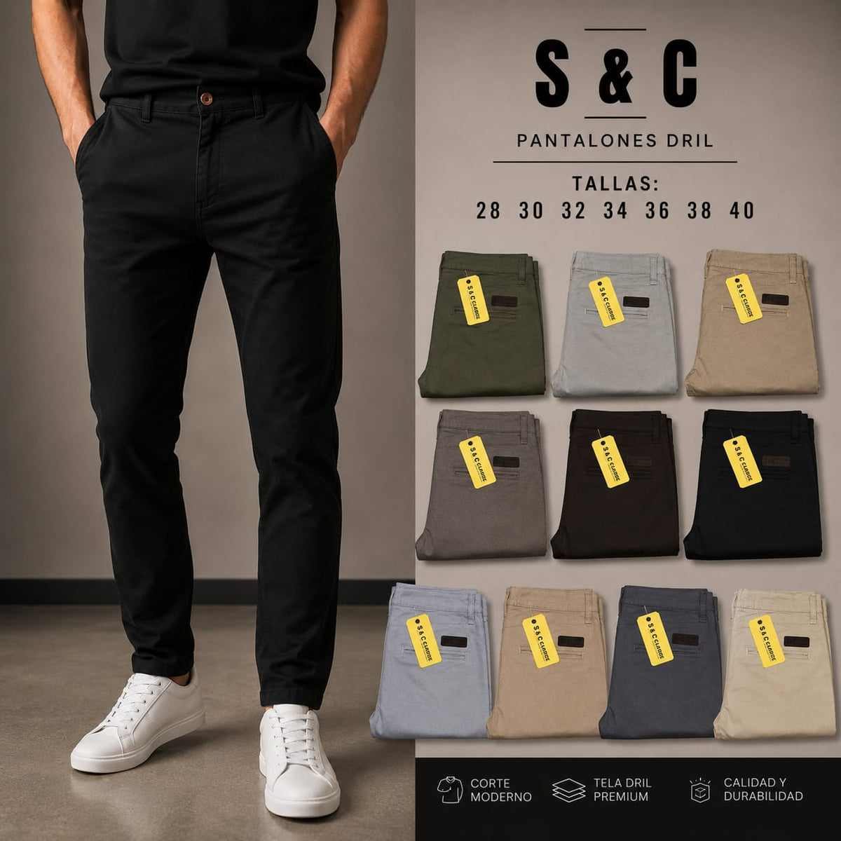 Pantalón Dril para Hombre Negro – Corte Moderno