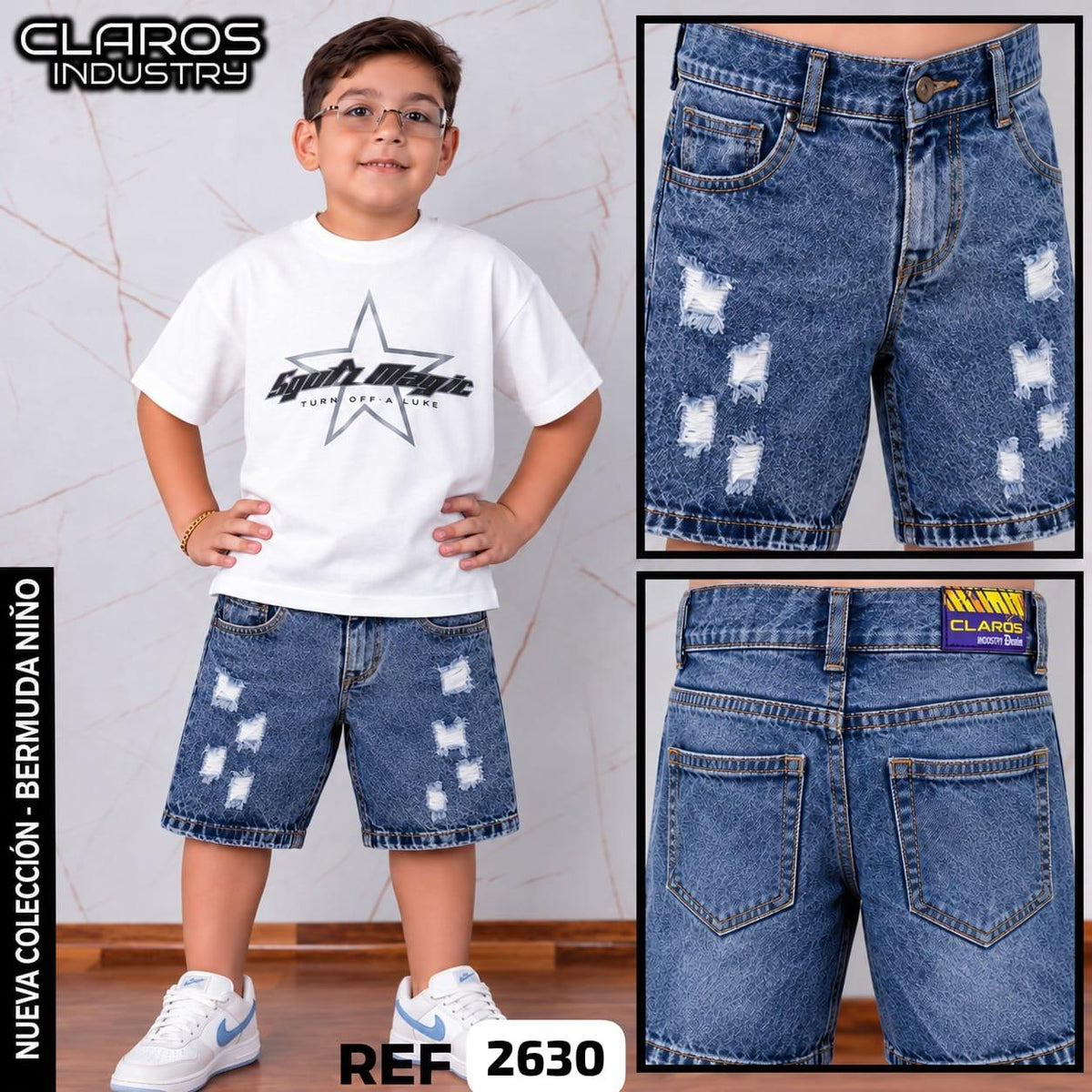 Bermuda de Jean Niño Azul Claro con Rotos – Ref. 2630