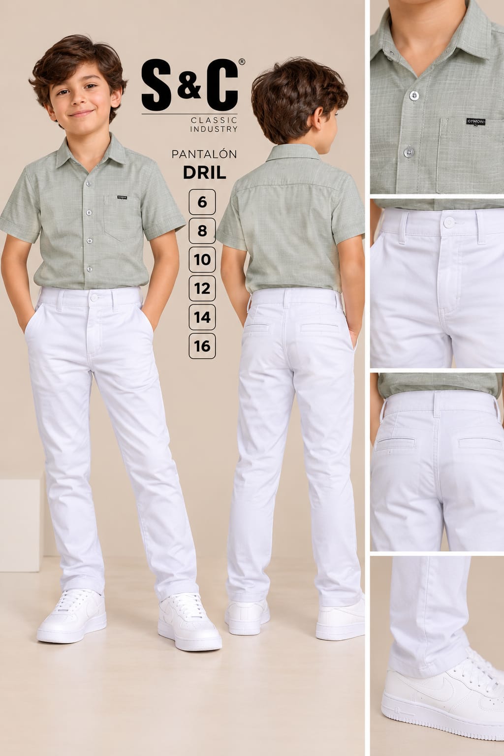 PANTALÓN DRIL BLANCO PARA NIÑO – S&C CLASSIC INDUSTRY
