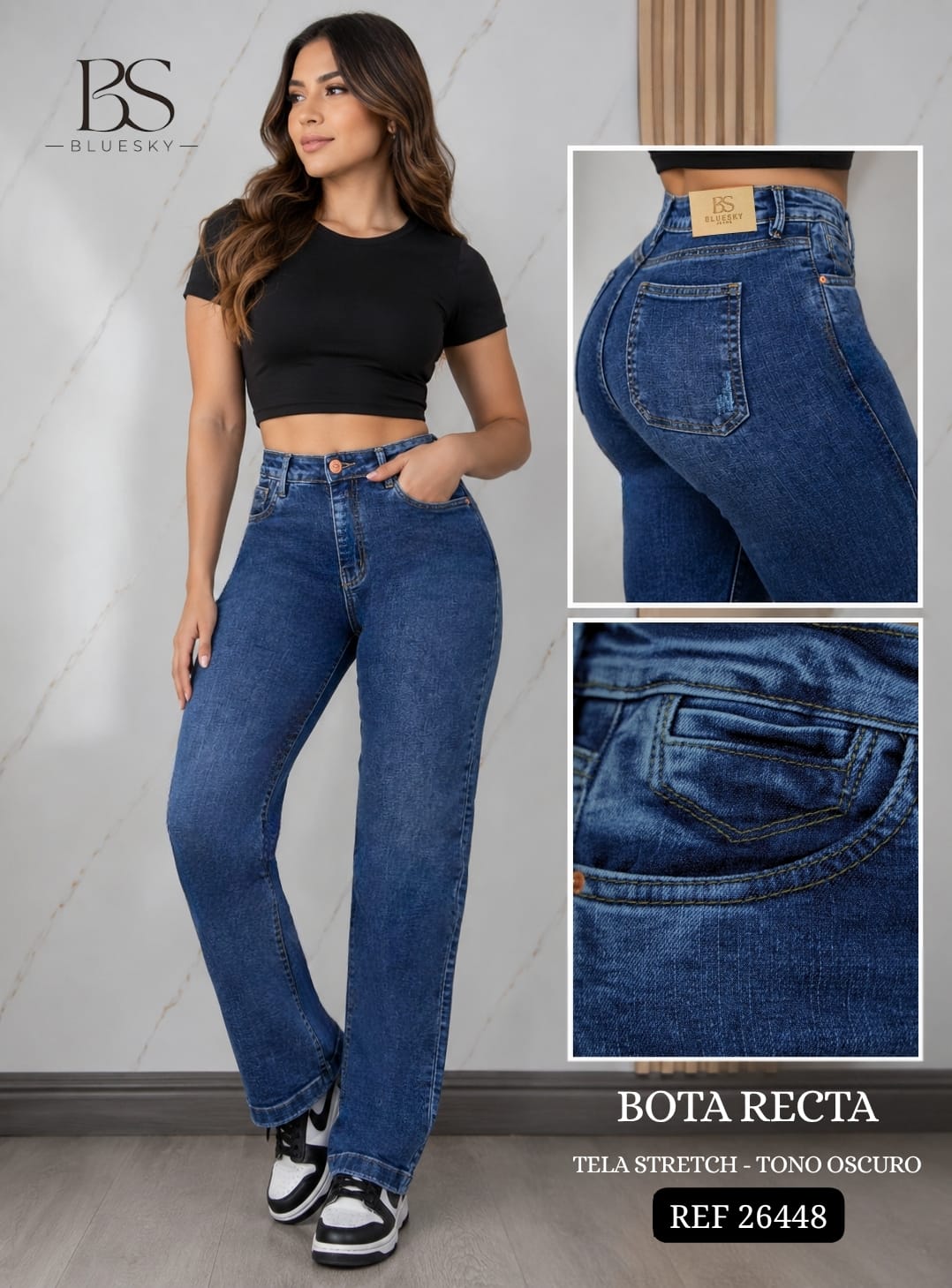 Jean Dama Bota Recta Azul Medio Oscuro – Ref. 26448