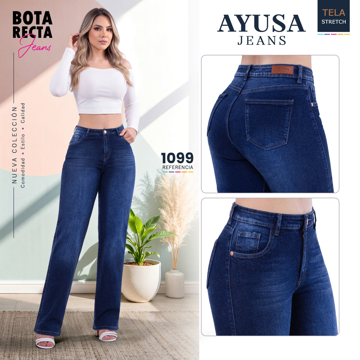 Jean Dama Ayusa Bota Recta Azul Oscuro – Ref. 1099